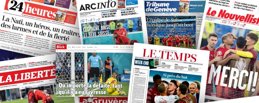 Vendredi soir, l'équipe de Suisse a manqué de très peu un deuxième exploit consécutif à l'Euro. Cet échec laissera un goût extrêmement amer parmi les supporter. Mais la presse romande, unanime, salue une équipe de Suisse "courageuse" et "vaillante". [DR]