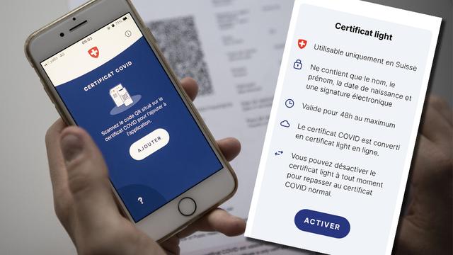 Le certificat light peut être généré depuis l'application Covid Certificate et ne continent aucune donnée sur la santé de l'utilisateur. [Keystone - Christian Beutler]