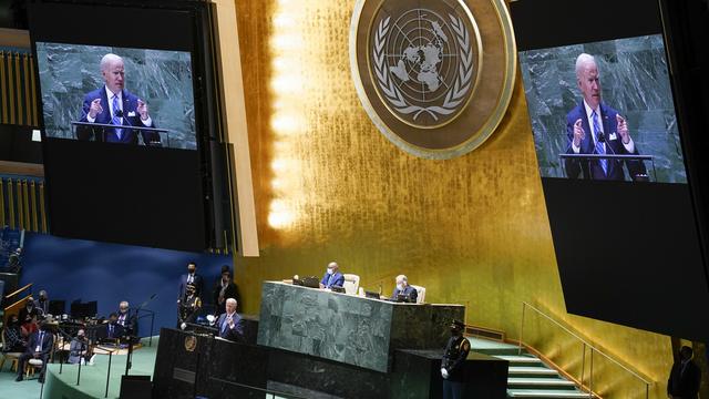 Le président américain Joe Biden parle devant la 76e session de l'Assemblée générale des Nations Unies. New York, le 21 septembre 2021. [Keystone/AP photo - Evan Vucci]