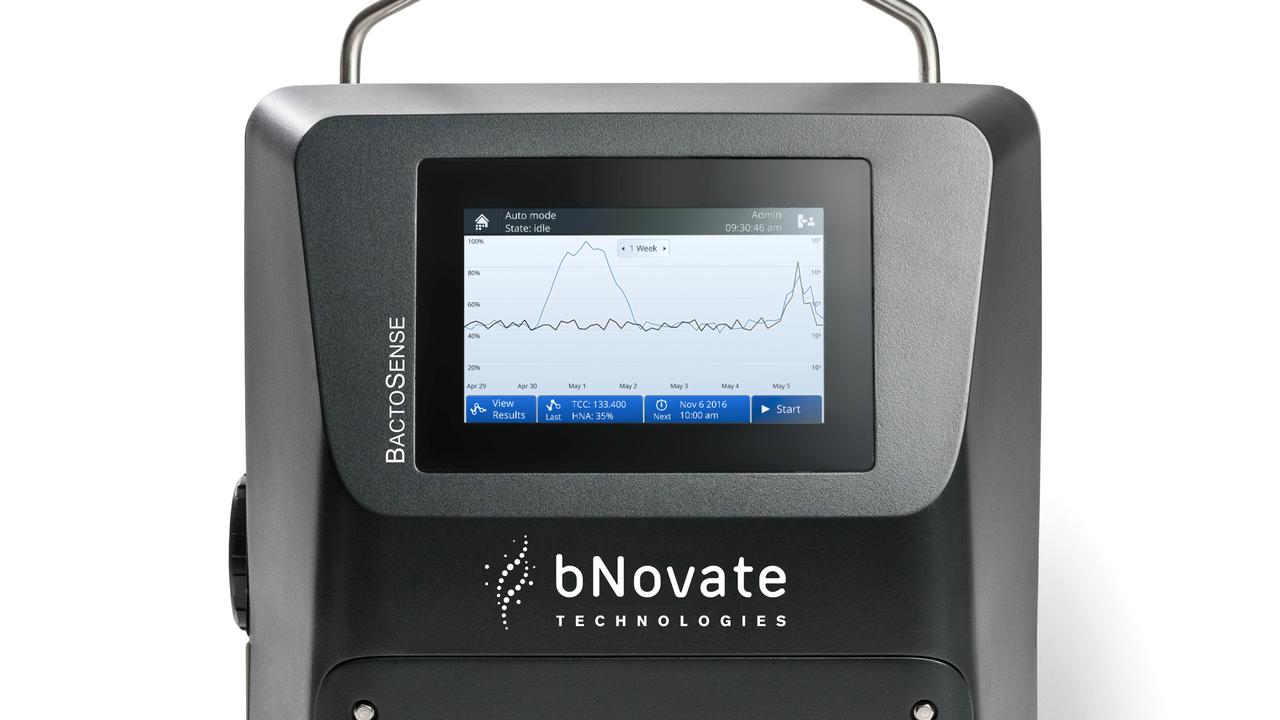 Le produit BactoSense, développé par bNovate, permet une mesure automatique et rapide des bactéries dans l'eau potable. Il adresse le marché de l'industrie de l'eau mondiale. [bNovate]
