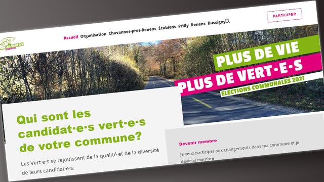 Capture d'écran du site des Verts vaudois, sur la page consacrée aux élections communales du mois de mars 2021. [Les Verts vaudois]