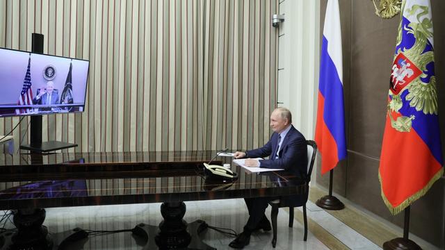 Vladimir Poutine lors de son entretien par vidéo avec Joe Biden, 07.12.2021. [Sputnik/AFP - Mikhail Metzel]