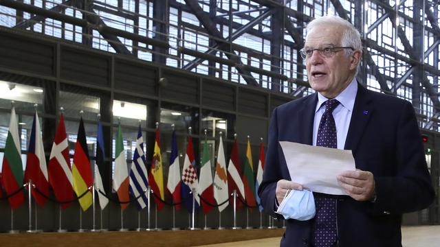 Le chef de la diplomatie européenne Josep Borrell a été chargé de proposer une liste de noms de responsables russes à sanctionner. Bruxelles, le 22 février 2021. [Keystone/Pool via AP - Yves Herman]