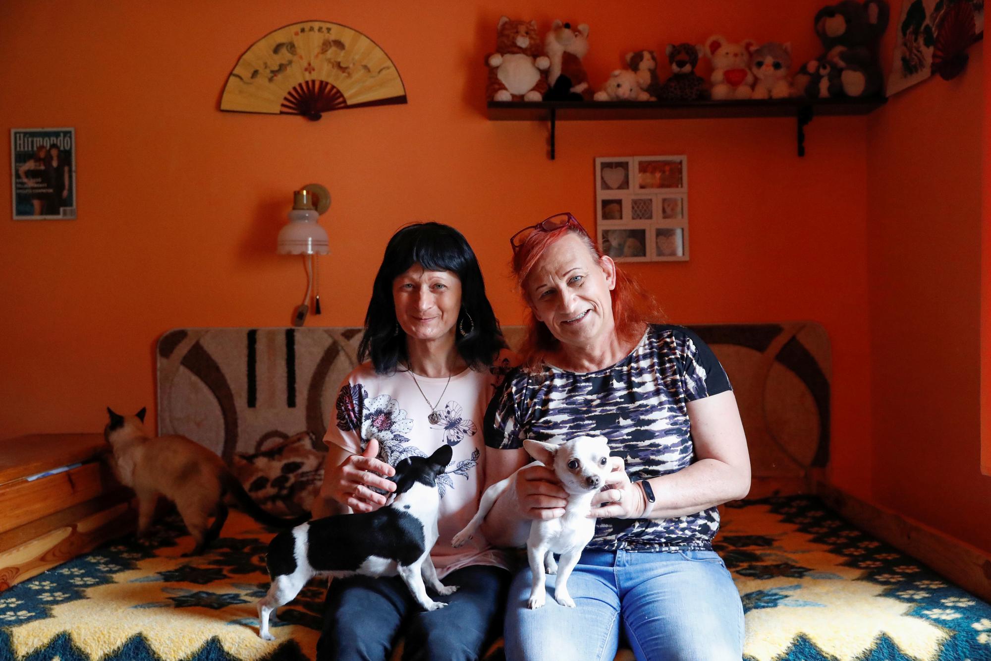 Elvira et Tamara vivent avec leurs chiens et chats dans une maison de Polgardi, en Hongrie. [Reuters - Bernadett Szabo]