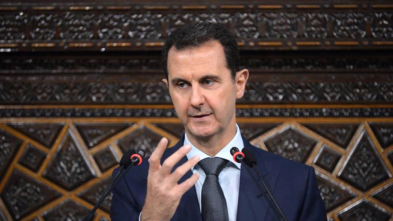 Le président syrien Bachar al-Assad lors d'une allocution dans le parlement de Damas en 2016. [AFP]