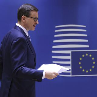Le Premier ministre polonais Mateusz Morawiecki au sommet de l'Union européenne. [EPA/Keystone - Yves Herman]