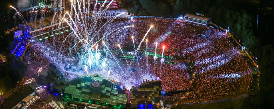 Une vue aérienne du festival Tomorrowland, à Boom, en 2014. [Belga]