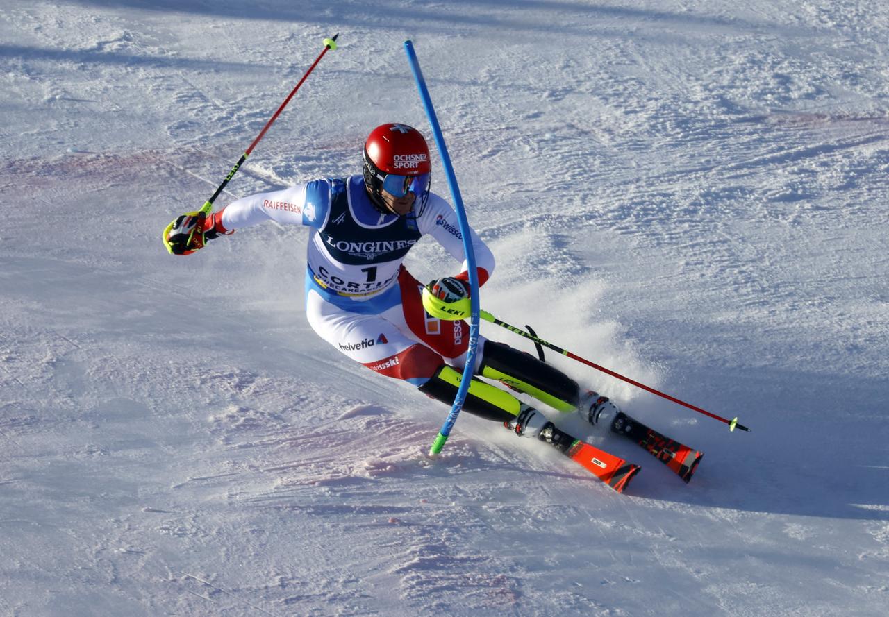 Quatrième en géant aux Mondiaux d'Are en 2019, Loïc Meillard monte sur son 1er podium mondial. [REUTERS - Leonhard Foeger]