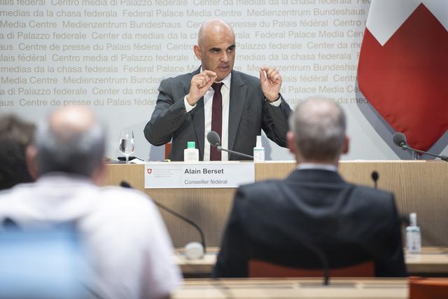 Alain Berset lors de la conférence de presse du 11.08.2021 à Berne. [Keystone - Peter Schneider]