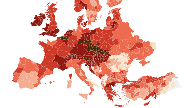 La carte de l'incidence en Europe.