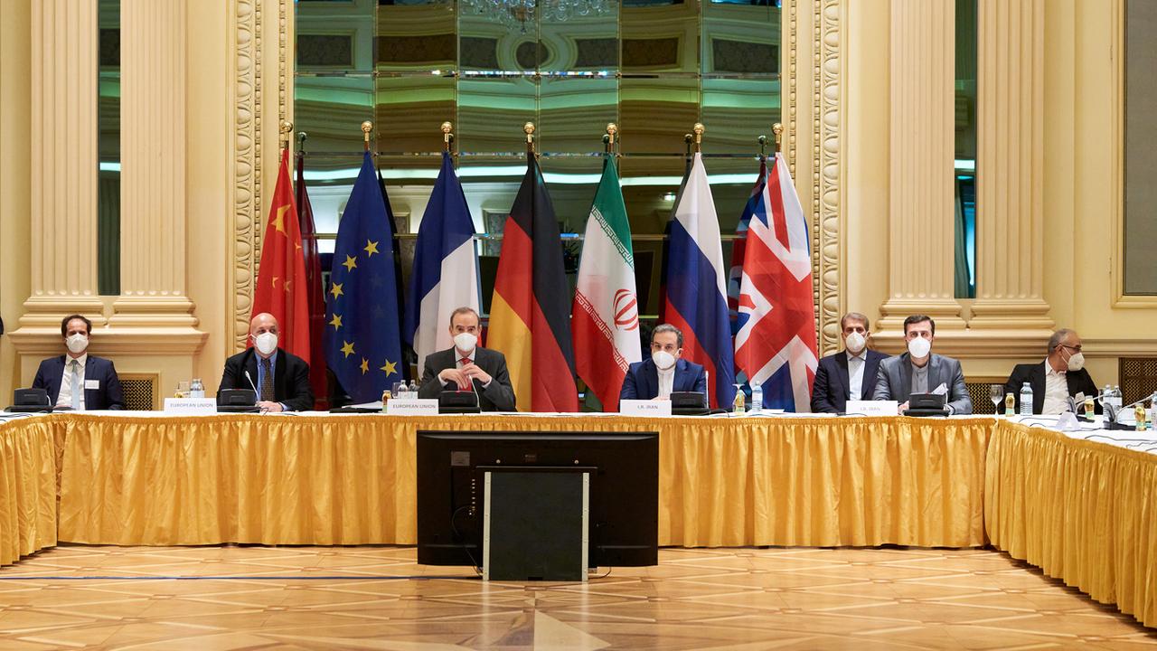Les discussions sur le nucléaire iranien ont débuté dans un hôtel de Vienne, mardi 06.04.3021. [EU delegation in Vienna/APA/Keystone - Lars Ternes]