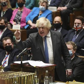 Boris Johnson devant la Chambre des communes, 15.12.2021. [UK Parliament/AP/Keystone - Jessica Taylor]