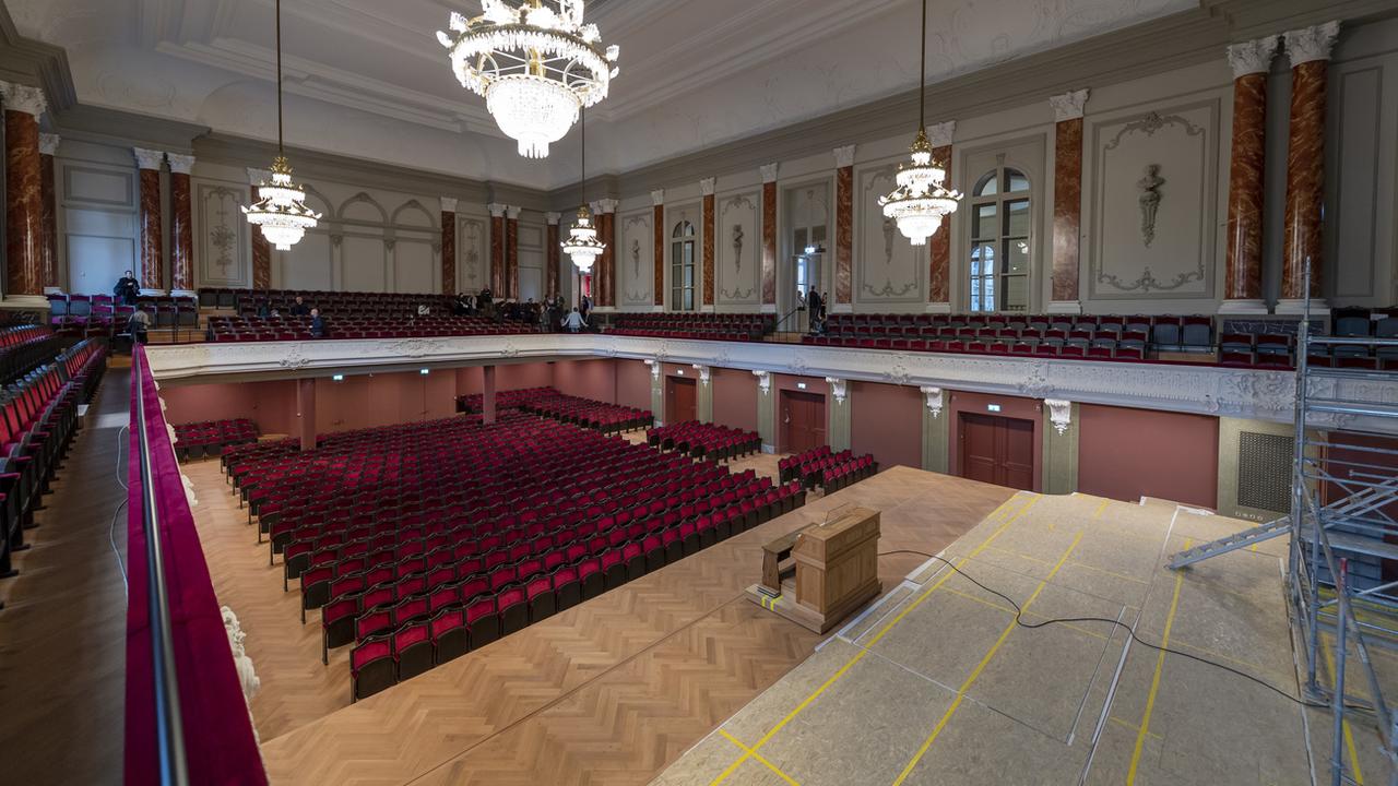 La salle de concert du Stadtcasino de Bâle, récemment rénovée par les architectes Herzog et de Meuron. [Keystone - Georgios Kefalas]