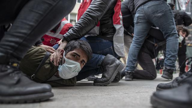 Une manifestation contre le recteur appointé par le président Erdogan à l'Université Bogazici d'Istanbul. Turquie, le 1er avril 2021. [Keystone/epa - Erderm Sahin]