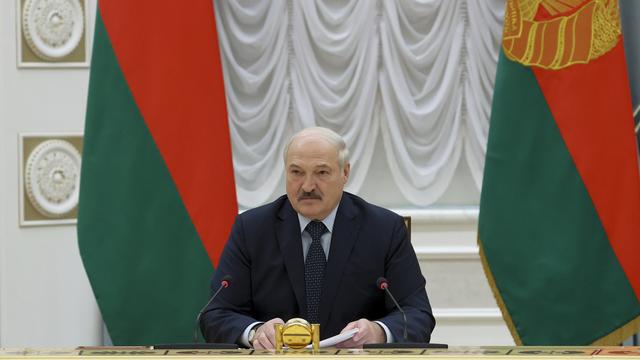 Le président biélorusse Alexandre Loukachenko durant une réunion à Minsk, le 28 mai 2021. [Keystone - Sergei Shelega/BelTA Pool Photo via AP]