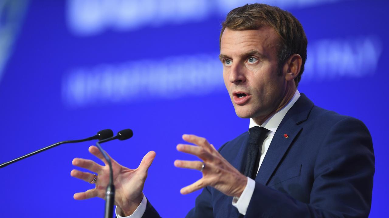 Le président français Emmanuel Macron lors dela COP26 en Ecosse le 1er novembre 2021. [Keystone - Andy Buchanan/Pool via AP]