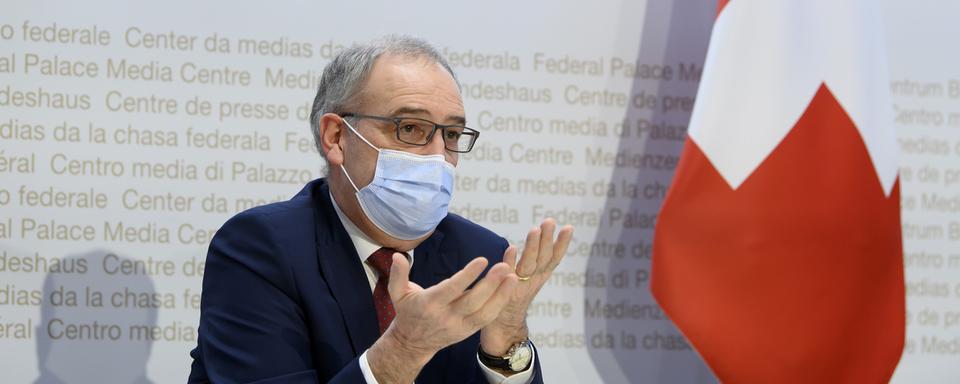 Le président Guy Parmelin, le 12 mars 2021. [Keystone - Anthony Anex]