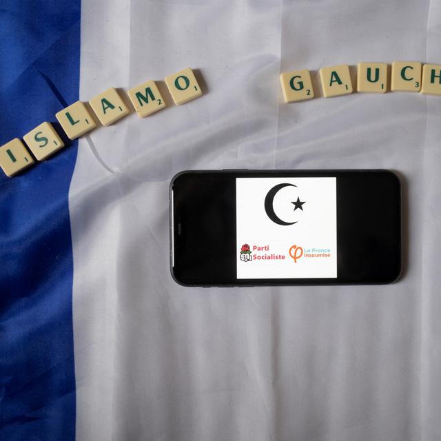 Le concept "islamo-gauchisme" illustré à l'aide de plusieurs symboles: la Gauche française, le drapeau français et le croissant de lune. (image d'illustration). [AFP - Antoine Wdo / Hans Lucas]