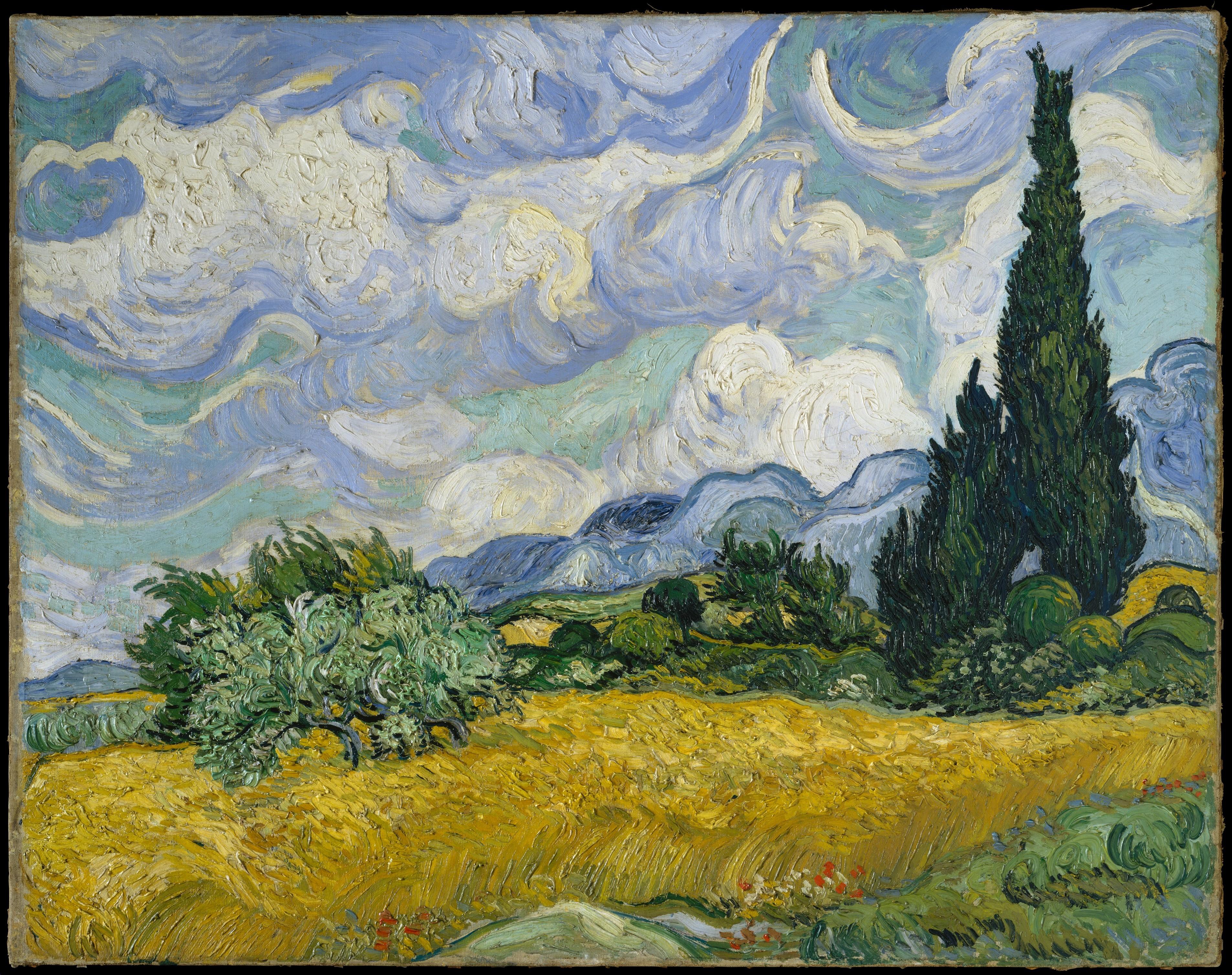 "Champ de blé avec cyprès" de Vincent van Gogh (1889). [Domaine public - The Meropolitan Museum of Art]