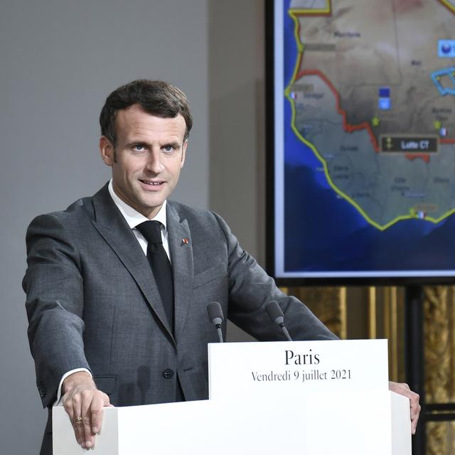 La France commencera à fermer des bases dans le nord du Mali au "second semestre de l'année 2021", a indiqué le président français Emmanuel Macron. [Keystone - Stephane de Sakutin]