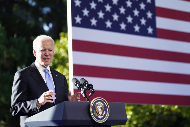 Joe Biden durant sa conférence de presse à l'issue de sa rencontre avec Vladimir Poutine. [Keystone - Patrick Semansky]