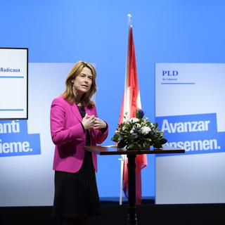 Petra Gössi lors de l'assemblée des délégués du PLR le 6 février 2012. [Keystone - Anthony Anex]