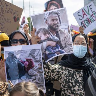 Une manifestation à Genève pour l'Afghanistan. [Keystone - Martial Trezzini]