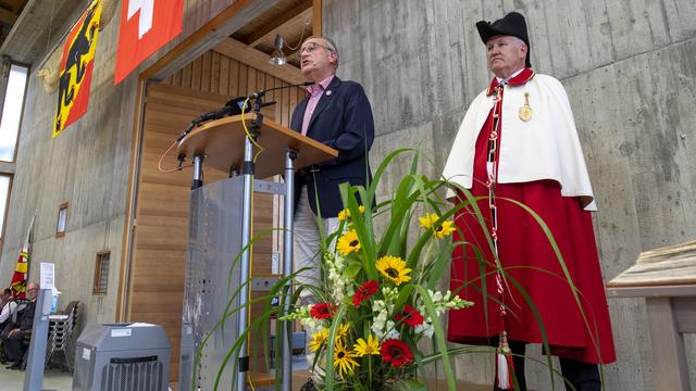 Guy Parmelin lors de son discours de la fête nationale le 31 juillet 2021 à Herzogenbuchsee (BE). [Keystone - Marcel Bieri]