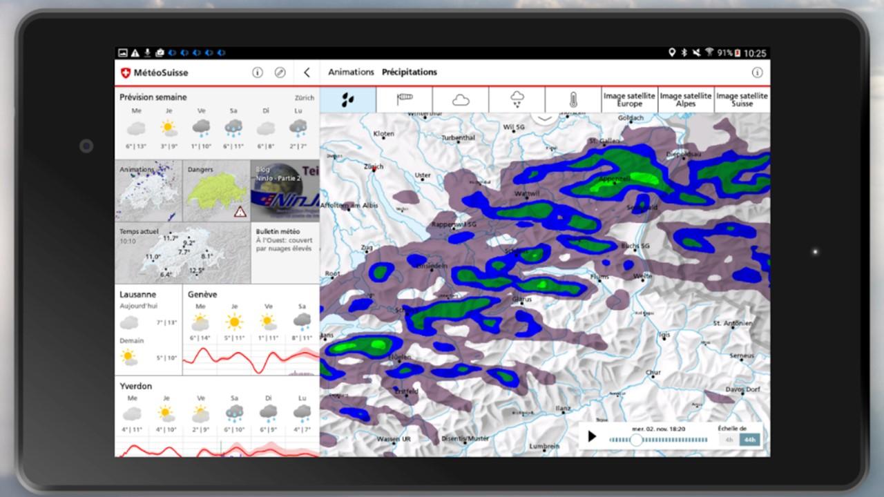 Application mobile de Météosuisse utilisant le système INCA-CH [>Météosuisse]