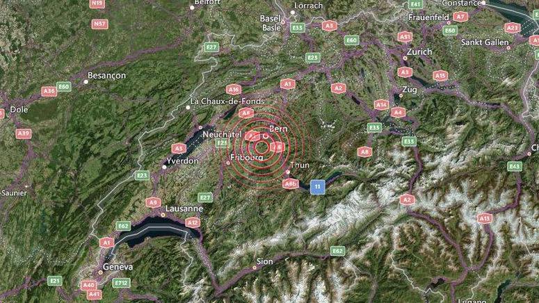 L'épicentre du séisme se trouvait à moins de 10 kilomètres au sud-ouest de Berne. [Earthstar Geographics/Twitter]