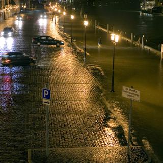 Une inondation dans la ville de Bremerhaven lors de la tempête Kyrill en janvier 2007. [AP Photo/Keystone - Joerg Sarbach]