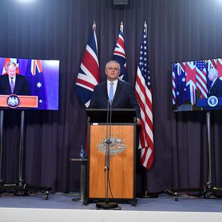 Les Etats-Unis ont annoncé le 15 septembre un partenariat de sécurité dans la zone indo-pacifique avec l'Australie et le Royaume-Uni. [EPA/Keystone - Mick Tsikas]