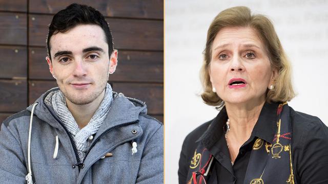 Le vice-président des Jeunes PLR Nicolas Jutzet et la conseillère nationale PLR Doris Fiala. [Keystone - Anthony Anex/Laurent Gilléron]