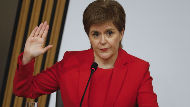 Nicola Sturgeon devant la commission parlementaire écossaise, 03.03.2021. [EPA/Keystone - Andrew Cowan]