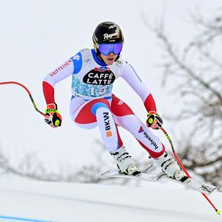 Lara Gut a signé son troisième podium de l'hiver à Crans-Montana. [Keystone - Jean-Christophe Bott]