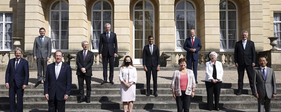 Les ministres des finances du G7 sont réunis en présentiel en juin 2021. [Pool Photo via AP/Keystone - Henry Nicholls]