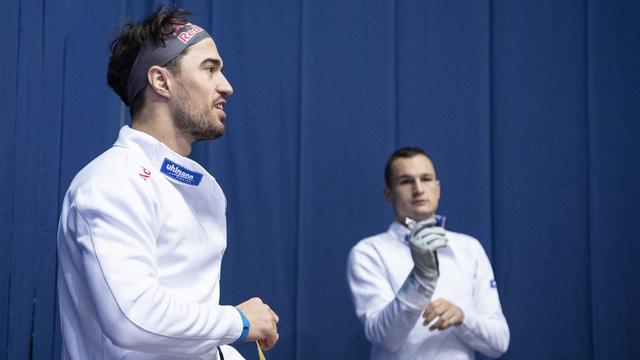 Heinzer, Malcotti et Niggeler (pas sur la photo) ont assuré une qualification pour les JO à la Suisse. [Peter Schneider]