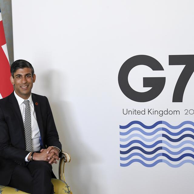 Le ministre des Finances britannique, Rishi Sunak, préside la réunion du G7. [Keystone - AP Photo/Alberto Pezzali, Pool]