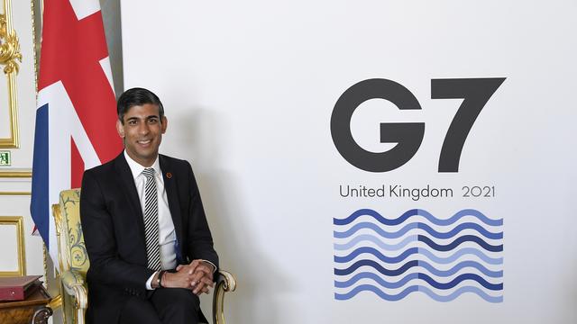 Le ministre des Finances britannique, Rishi Sunak, préside la réunion du G7. [Keystone - AP Photo/Alberto Pezzali, Pool]