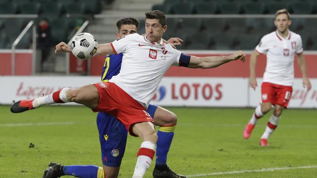 Robert Lewandowski a inscrit le 2e but de la Pologne face à Andorre le 28 mars 2021. [Czarek Sokolowski]