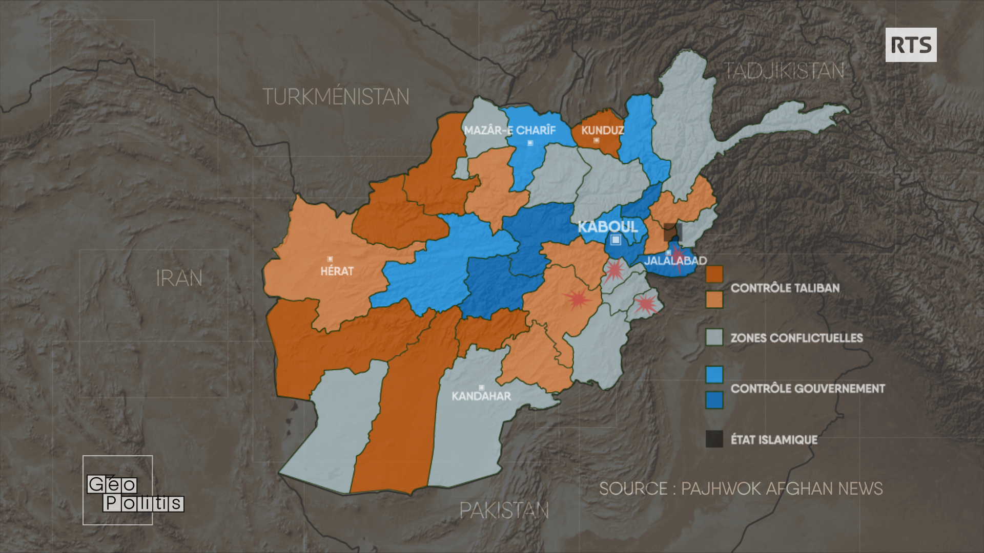 Les Talibans contrôlent quasiment la moitié du territoire afghan. [RTS - Géopolitis]
