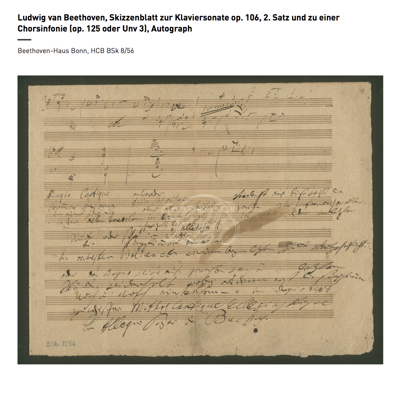 Une esquisse de la 10ème symphonie de Beethoven. Des débats d'experts subsistent quant aux passages exacts associés à cette symphonie. [Beethoven Haus Bonn]