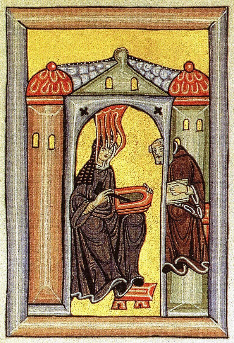Hildegard von Bingen recevant l’inspiration divine, manuscrit médiéval. [CC-BY-SA]