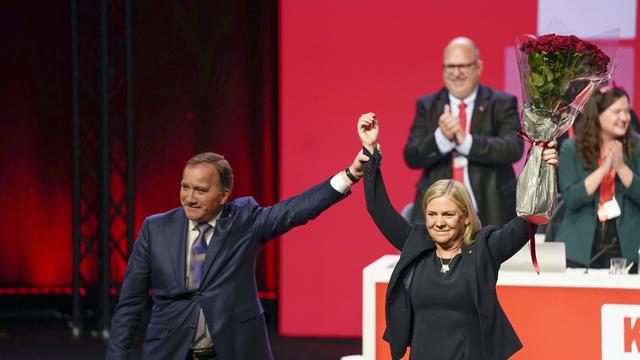 Magdalen Andersson devrait succéder à Stefan Löfven (à gauche). [Keystone - Larsson Rosvall]