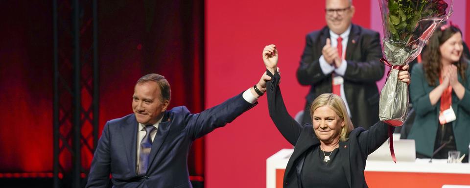 Magdalen Andersson devrait succéder à Stefan Löfven (à gauche). [Keystone - Larsson Rosvall]