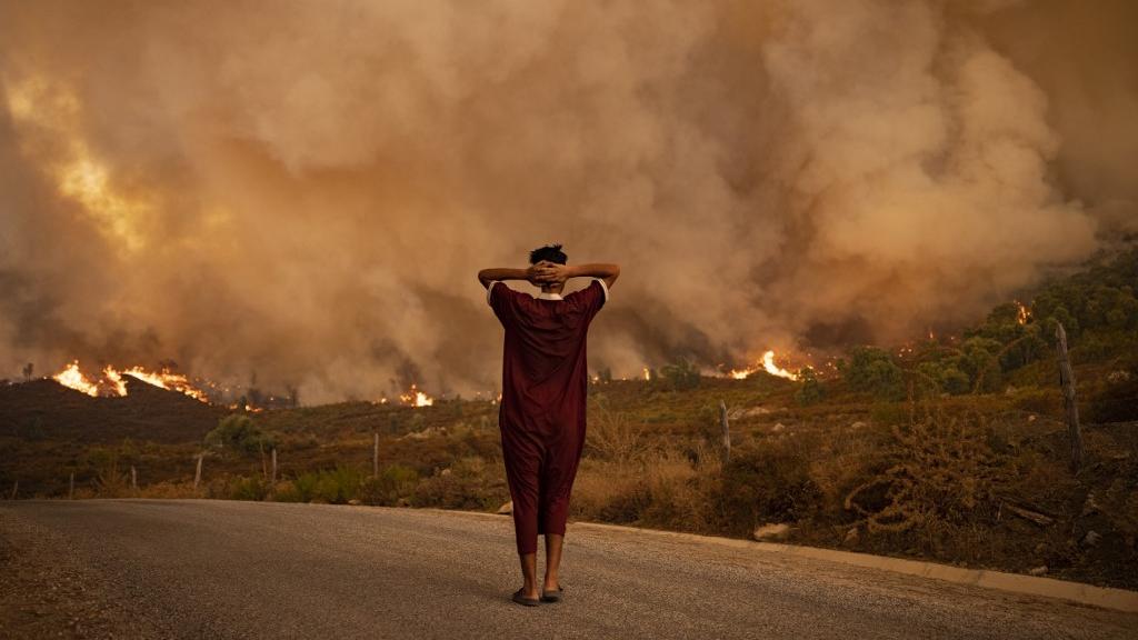 Des forêts en feu dans la région touristique de Chefchaouen, au nord du Maroc, le 15 août 2021. [afp - Fadel Senna]