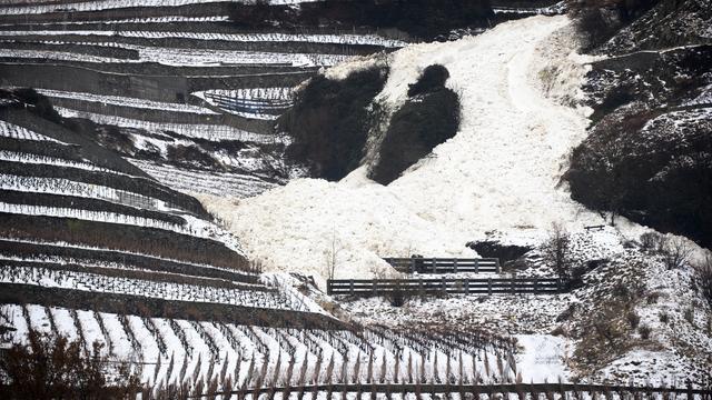 Une coulée de neige s'est abattue sur les vignes ce jeudi sur la commune de Fully (VS). [Keystone - Laurent Gillieron]