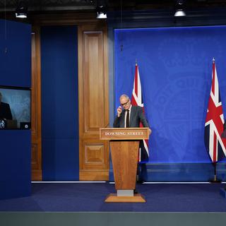 Boris Johnson en conférence virtuelle le 19 juillet 2021. [AP Photo / Keystone - Alberto Pezzali]