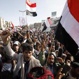 Une manifestation pro houthie à Sanaa en mars 2021. [EPA/Keystone - Yahya Arhab]