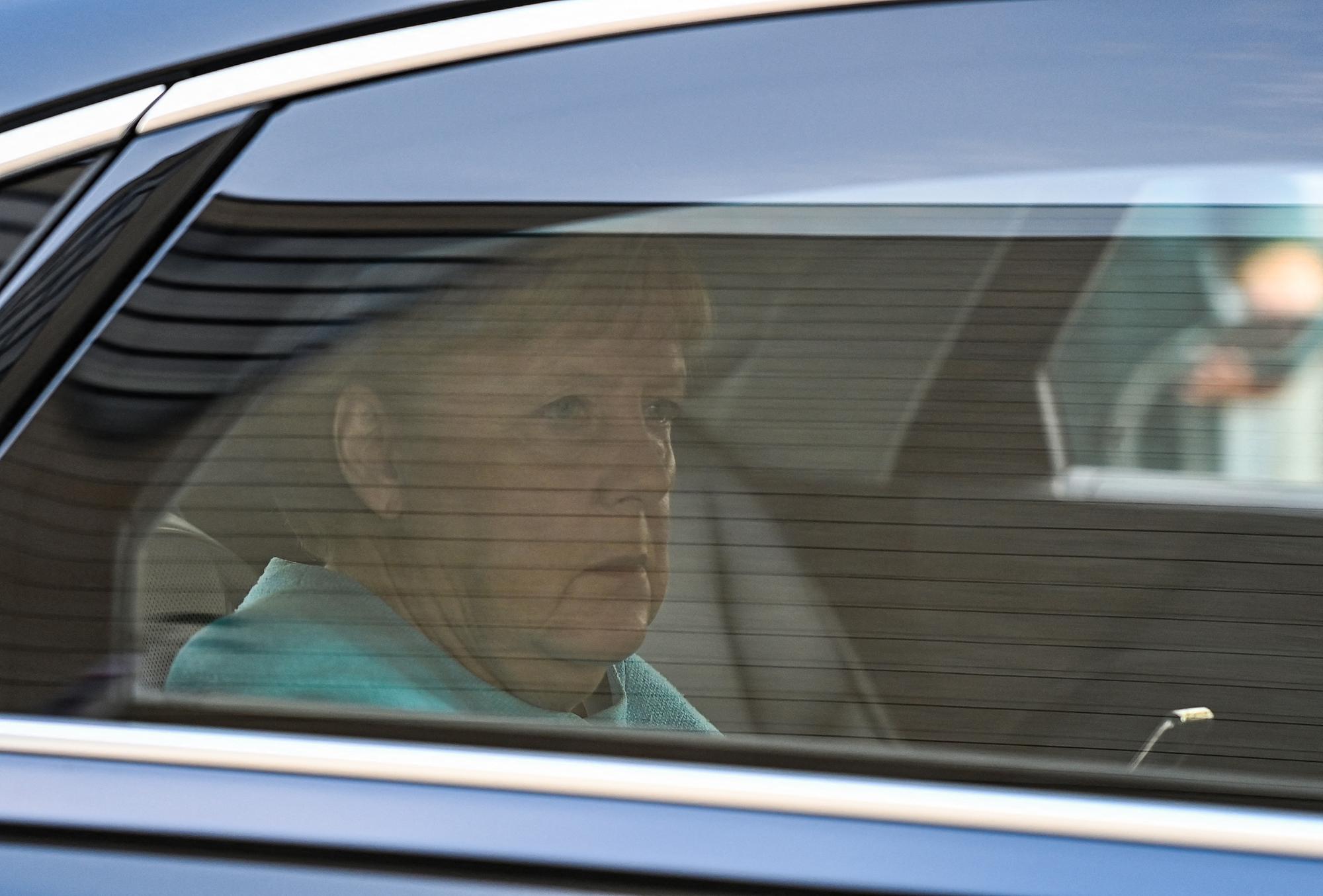 Angela Merkel à son arrivée à la fête électorale de son parti, la CDU, à Berlin. [AFP - Ina Fassbender]
